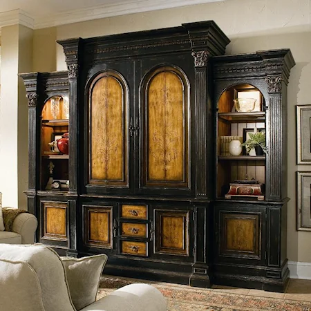 Entertainment Wall Unit with Pocket Door Hutch